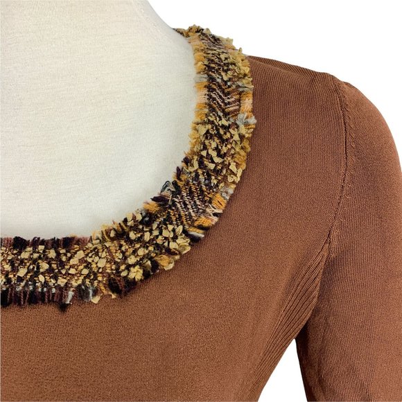 DONCASTER Small Sweater Brown Collar Stretch Rayon Career - Picture 5 of 5